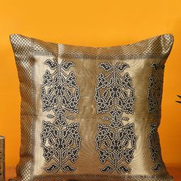 Mryga Black & Gold Toned Ethnic Motifs Square Cushion Covers-image-59