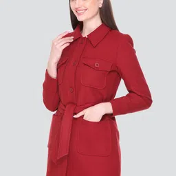 HONNETE Women Solid Spread Collar Trench Coat-picture-13