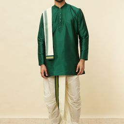 Manyavar Art Silk Regular Kurta With Pancha & Dupatta-picture-27