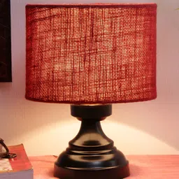 Devansh Maroon Iron Traditional Cylindrical Shaped Table Lamp-15