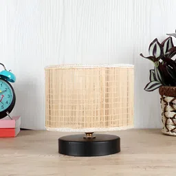 Devansh Beige Wooden Traditional Cylindrical Shaped Table Lamp-11