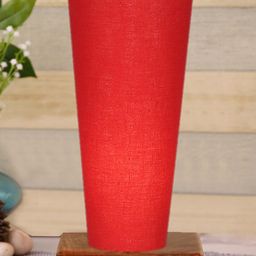 Devansh Red Cotton Cylinder Table Lamps With Brown Square Wood Base-6