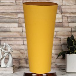 Devansh Yellow & Brown Wooden Cylinder Shaped Table Lamp-28