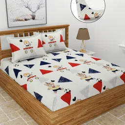 MORADO White Cartoon Characters Cotton 210 TC Fitted Queen Bedsheet Set-1.82 m x 1.98 m-image-14