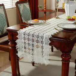 TANLOOMS Cream-Colored Self-Designed Table Runner-29