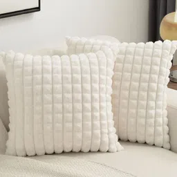 TANLOOMS White 2 Pieces Checked Textured Velvet Square Cushion Covers-image-19