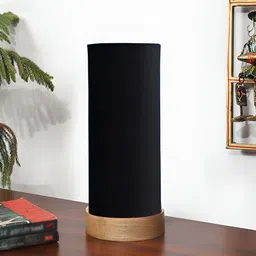 Devansh Black Textured Wooden Contemporary Cylindrical Shaped Table Lamp-17