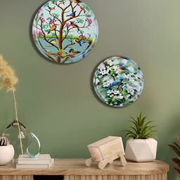 Homspurts Miracle Garden Blue & Green 2 Pieces Printed Metal Wall Plates-50
