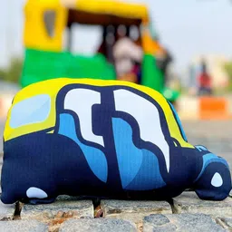 Indigifts Navy Blue & Yellow Printed Auto Shaped Cushion Cushion-image-4