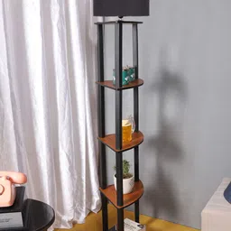 Devansh Black Wooden Cylinder Shaped Shelf Floor Lamp-27