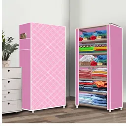 furnigully 6 Shelf Foldable Collapsible Wardrobe Storage Organizer Almirah Cloth Rack PP Collapsible Wardrobe-picture-16