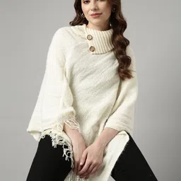 SHOWOFF Self Design Turtle Neck Acrylic Longline Poncho-62
