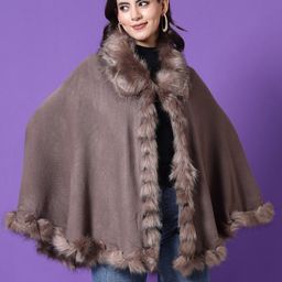 Mafadeny Longline Poncho With Faux Fur Detail-image-41