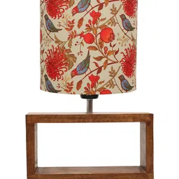 Homesake Walnut Beige & Red Rectangle Wooden Table Lamp With Shade & LED Bulb image 2