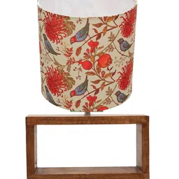 Homesake Walnut Beige & Red Rectangle Wooden Table Lamp With Shade & LED Bulb image 5