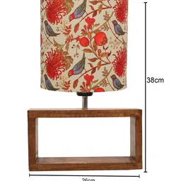 Homesake Walnut Beige & Red Rectangle Wooden Table Lamp With Shade & LED Bulb image 3