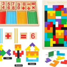 Toddlers Intelligence Tangrm & Counting Mathematical Intelligence Sticks Combo-26