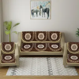 Cotton Floral 3+2 Seater Sofa Cover-image-40