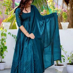 Self Design Cotton Rayon Stitched Anarkali Gown-image-106