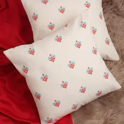 Alina decor White & Red Set of 2 Floral Square Cushion Covers-21