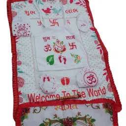 Baby Printed Cloth Set For Chhathi Ceremony With Mattress Full combo Set-image-2