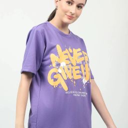 Women Printed Round Neck Reversible Pure Cotton Purple T-Shirt-image-32