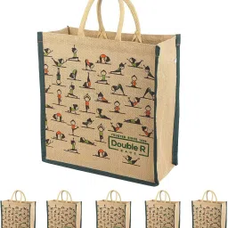 Double R Large Heavy Duty Waterproof Shopping Bags Kitchen Essentials/Grocery Bag/Vegetable Bag/jhola / Carry Bag/thela with Full Handles Best Gift for Diwali Festival (18x11x14.50) Large Pack of 5 Grocery Bags-image-5