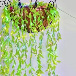 artificial vine leaf curtain led string light, 200l eds 8 modes, remote control 200 LEDs 3 m Multicolor Flickering, Steady Leaf Rice Lights image 5