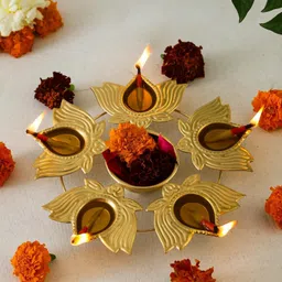 me&you Lotus Tealight Holder Urli Bowl – Ideal for Flower Arrangement & Pooja Décor Gold Plated Table Diya-picture-7