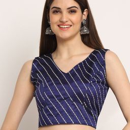 Grancy Women Blue Printed Saree Blouse-image-25