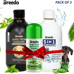 Dog (Combo of 3) Anti-Itch Shampoo + 5IN1 Shampoo + Powder 140 Gm Allergy Relief, Conditioning, Anti-fungal, Anti-microbial, Anti-itching, Anti-dandruff Natural Dog Shampoo-10