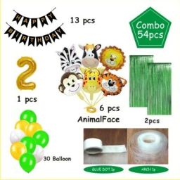maanaas Solid JungleTheme Second Happy Birthday Decoration Set-Ballon,Curtain,letterfoil Balloon image 2