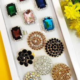 DIVYANSHI COLLECTION Set Of 12 Multicolour American Diamond Brass Ring Set image 2