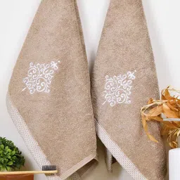 RANGOLI Beige Set of 2 Self Design Organic Royal Bamboo Hand Towels-30