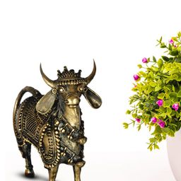 SHREE KALA HOME DECOR Gold-Toned Brass Antique Standing Nandi-image-62