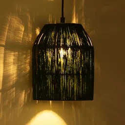 ExclusiveLane Olive-Green Handwoven Cylindrical Hanging Pendant Ceiling Lamps-image-58