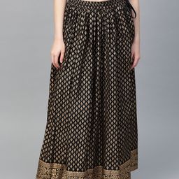 Varanga Women Black & Golden Printed Maxi Flared Skirt-picture-26