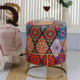 Shadowkart Red & Blue Abstract Wooden Pouffes Sitting Mudda Ottomans-image-49