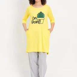Clovia Yellow Graphic Printed Pure Cotton Night Suit-picture-18