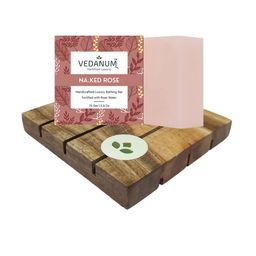 VEDANUM Organic Pink Rose Soap with Natural Neem Wood Soap Stand-49