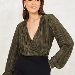 Styli Metallic Pleated Wrap Top with Fitted Waistband-picture-16