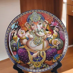 The Decor Lane Purple & Beige Printed Ceramic Wall Plate With Stand-image-80