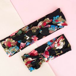 Arendelle Girls Black Floral Mother & Daughter Hairband Combo with Top Knot-31