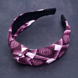 Golden Peacock Magenta-Pink & White Printed Knot Design Hairband-41