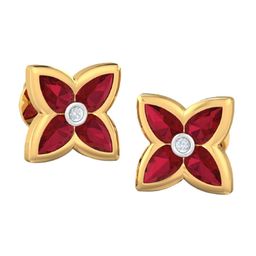 KUBERBOX 18KT Gold Avital Red Stud Diamond Earrings-1.86 gm-image-65