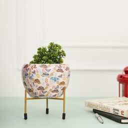 DecorTwist White & Red Printed Metal Planter With Stand-55