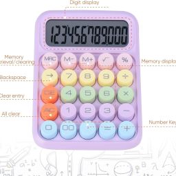 frkb Pastel Colors Pushbutton Calculator, 12 Large LCD Display Big Buttons Small Pastel Multicolor Calculator BasicCalculator image 2