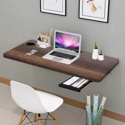 (32x18.5 inches) Round cornered Wall-Mounted Folding Wall Table (Dark Oak) Solid Wood Study Table-picture-6