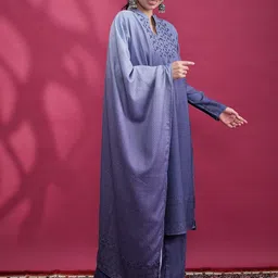 Vishudh Blue Printed Yoke Design Thread Work Straight Kurta with Trouser & Dupatta image 4
