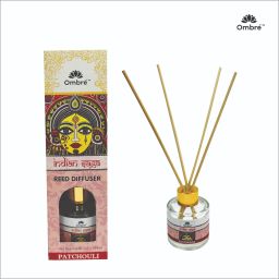 Ombre Glass Patchouli Reed Diffuser Set (50ml) with 4 Natural Reed Sticks. Ideal for Office Cabins, Room, Washrooms, Cubicles, Stores, Reception Area Etc.. Diffuser-99